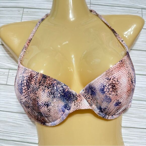 VICTORIA'S SECRET BOOSTER HALTER SWIMSUIT BIKINI TOP NWT SNAKESKIN MERMAID 36C - Picture 1 of 11